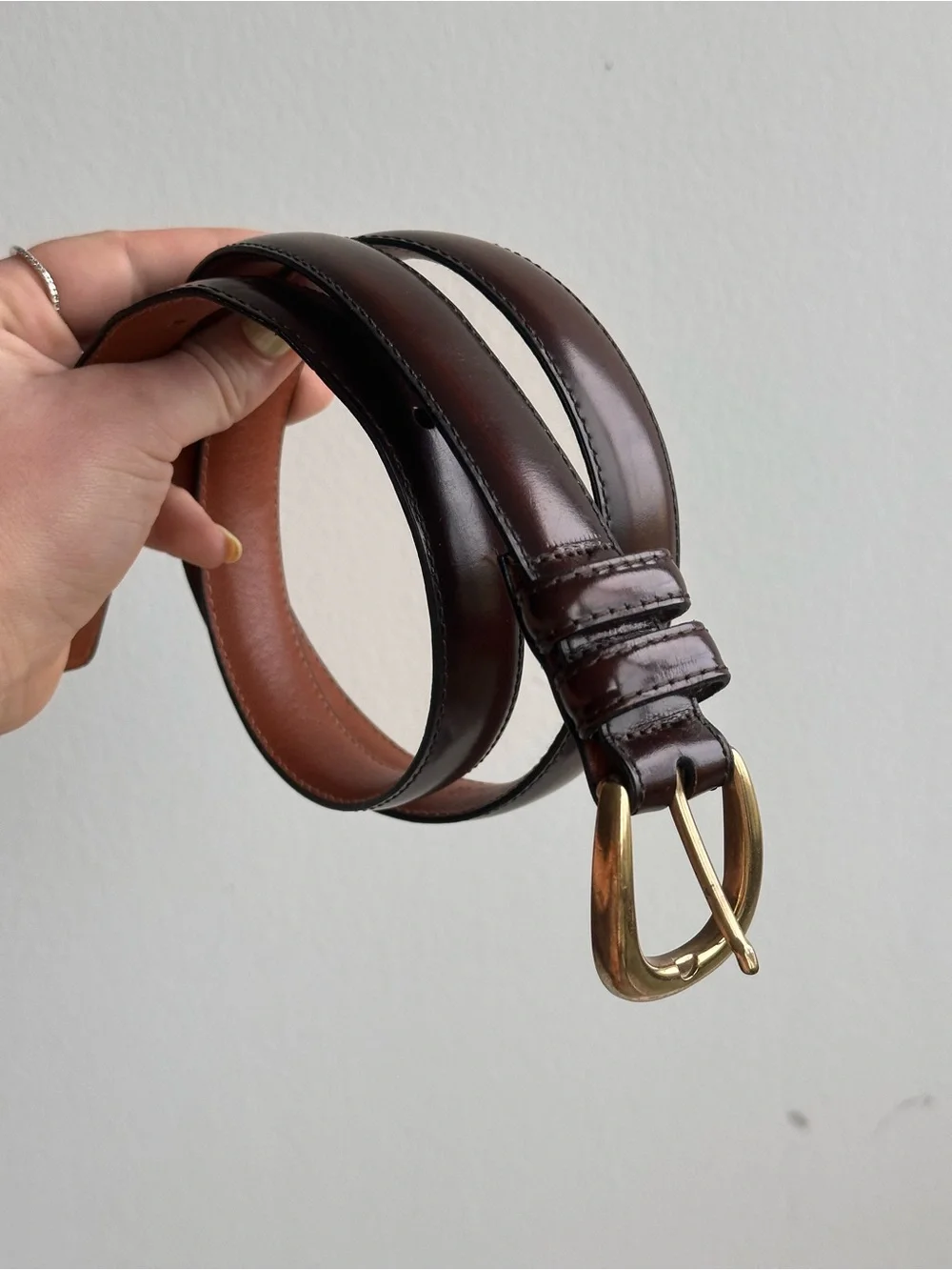 NWOT Peterborough Leather Belt in Dark Brown with Gold Buckle